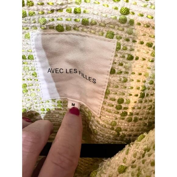 Avec Les Filles Green Cropped Tweed Button Front Shacket Jacket Size Medium NWT - Picture 3 of 7